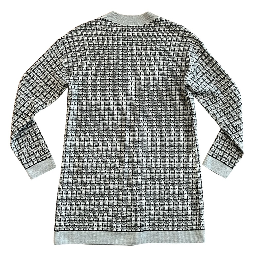 Merino Wool Cardigan by Talbots in Black, White and Grey Mini Plaid - Picture 7 of 11